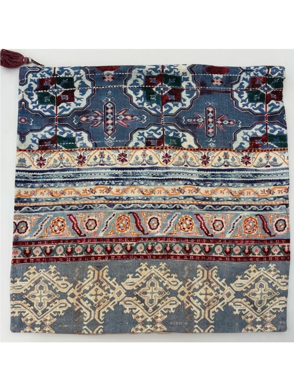 Anthropologie Patterned Blue Multicolor Decorative Accent Pillow Cover